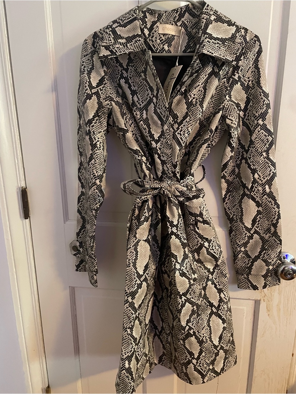 Choosy Snake Print Trench Coat - Neutral Black & Cream